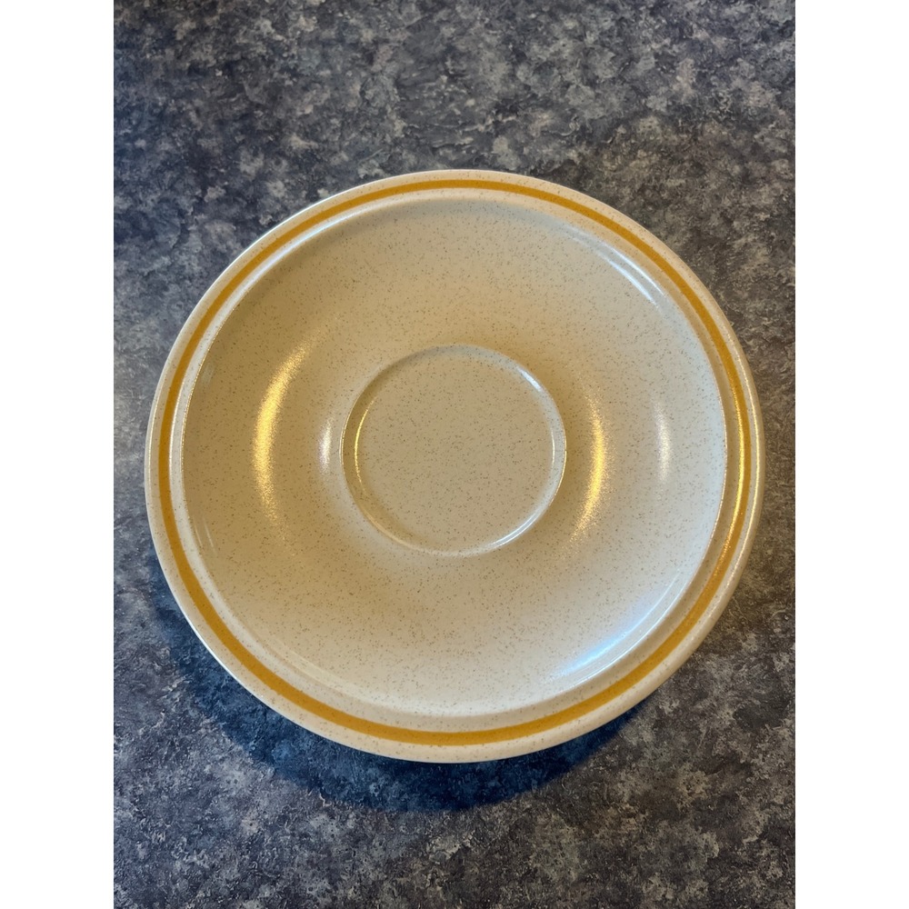 Hearthside Garden Festival Stoneware Saucers Set of 4 Japan Yellow Rim Speckled